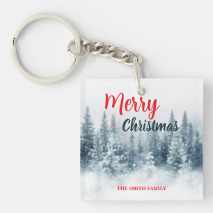 Modern Script Christmas Xmas winter pine tree fore Keychain