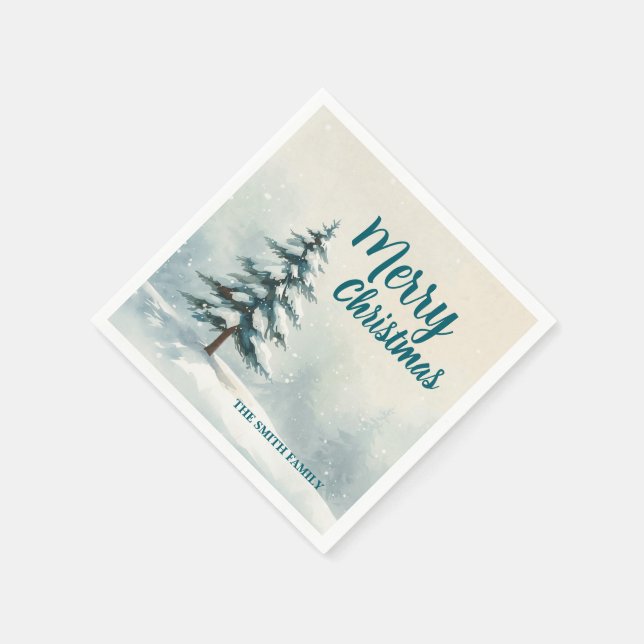 Modern Script Christmas Xmas winter pine tree fore Napkin (Corner)