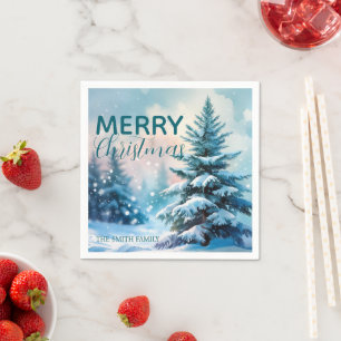 Modern Script Christmas Xmas winter pine tree fore Napkin