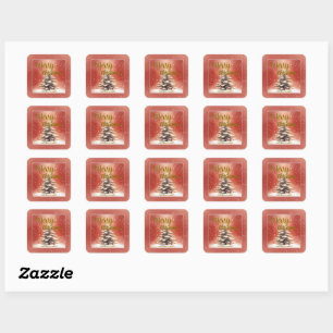 Modern Script Christmas Xmas winter pine tree fore Square Sticker