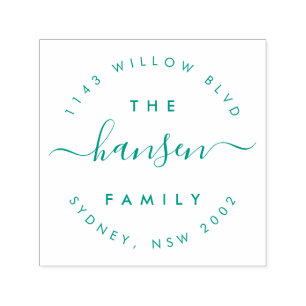 Modern Script Circular Family Name Return Address Self-inking Stamp