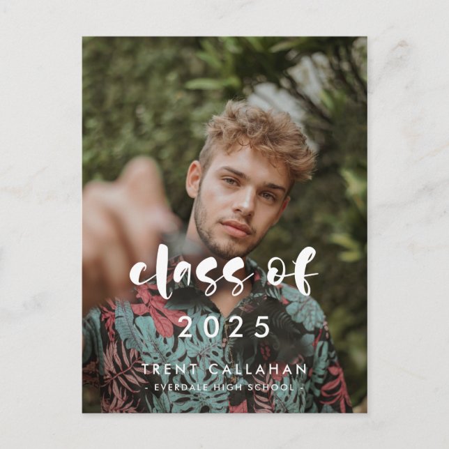 Modern script Class of 2025 Photo graduation Postcard (Front)