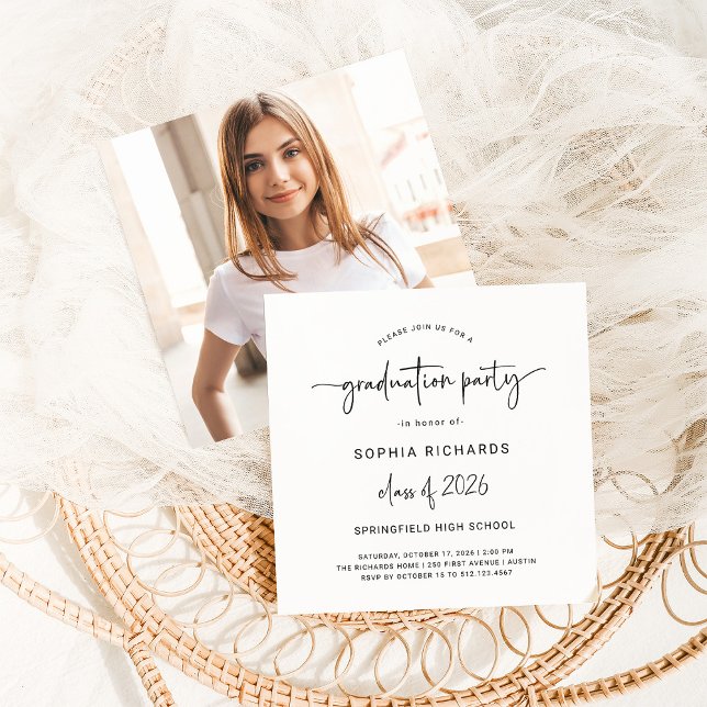 Modern Script Class of 2026 Photo Graduation Party Invitation (Creator Uploaded)