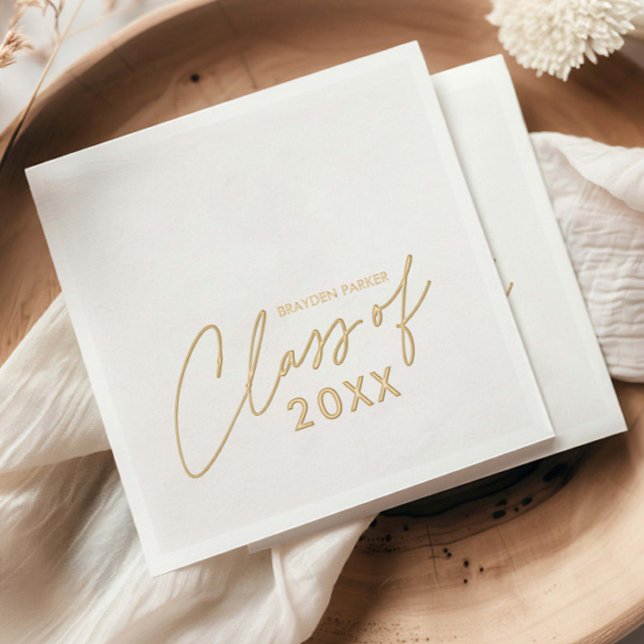 Modern Script Class of Graduation Foil Napkins (Elegant Foil Graduation Party Napkins.)