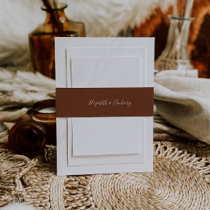 Modern Script Coffee Brown Wedding Invitation Belly Band