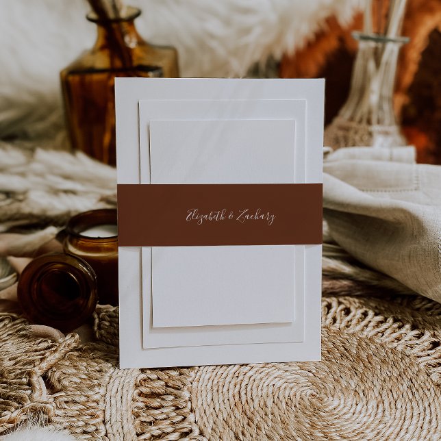 Modern Script Coffee Brown Wedding Invitation Belly Band (Creator Uploaded)