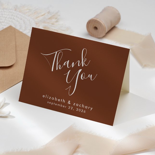 Modern Script Coffee Brown Wedding Thank You Card (Creator Uploaded)