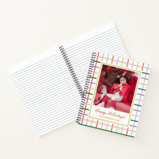 Modern Script Colorful Grid Happy Holidays Photo Notebook