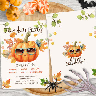 Modern Script Colourful Pumpkin Kid Halloween Part Invitation