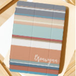 Modern Script Colourful Stripe iPad Pro Cover<br><div class="desc">Your personal devices are a great way to express your own personal style. Why not have a custom iPad cover that is modern, cute and bright. Classic stripes with oranges, blues, whites and teal green are simple and clean. Personalized and trendy, this iPad will be easy for you to make...</div>