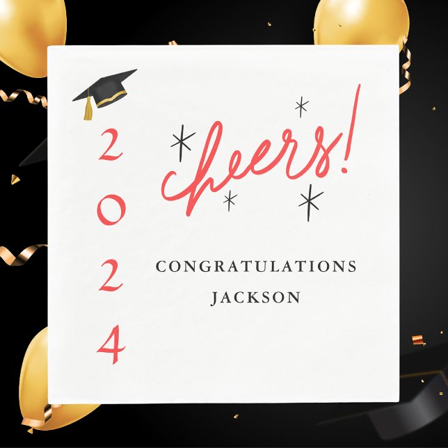 Modern Script Congratulations Grad Red and Black Napkin (Creator Uploaded)