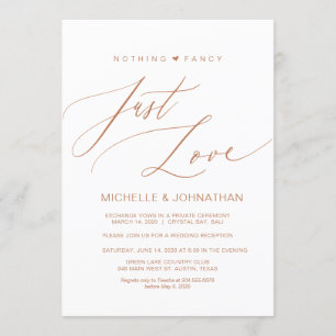 Modern Script, Copper, Wedding Elopement Reception Invitation