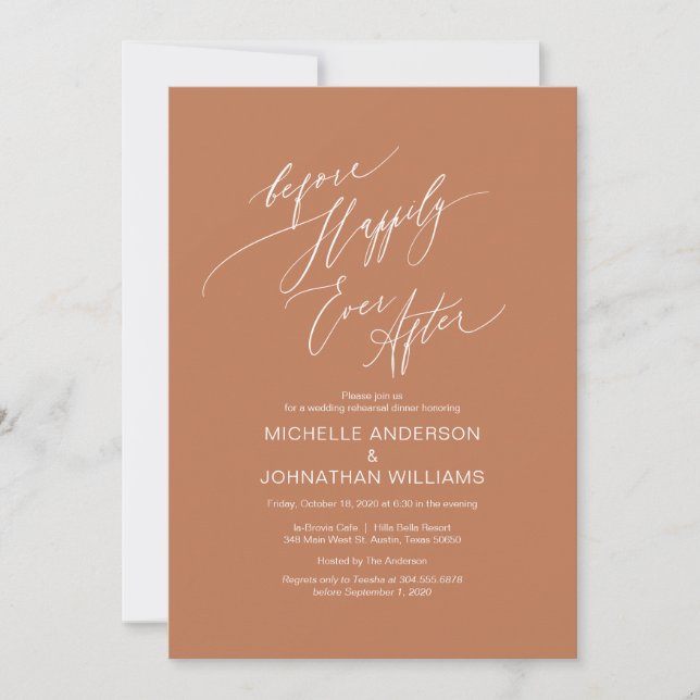 Modern Script, Copper, Wedding Rehearsal Dinner Invitation (Front)