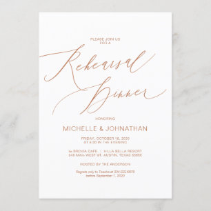 Modern Script, Copper, Wedding Rehearsal Dinner Invitation