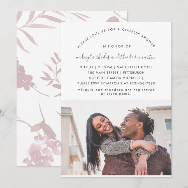 Modern Script Couples Shower Rose Pink Photo Invitation (Front/Back)
