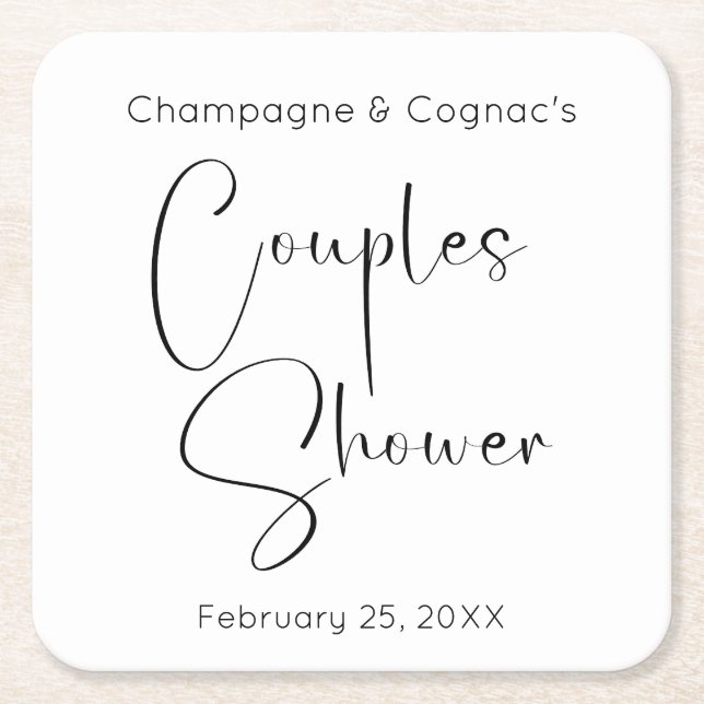 Modern Script Couples Shower Square Paper Coaster (Front)