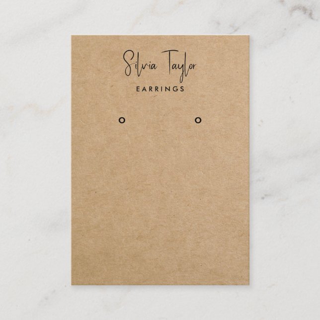 Modern Script Craft Paper Earring Display QR Code Business Card (Front)