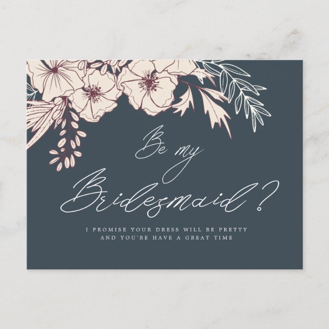 Modern Script Creme Floral Bridesmaid Postcard (Front)