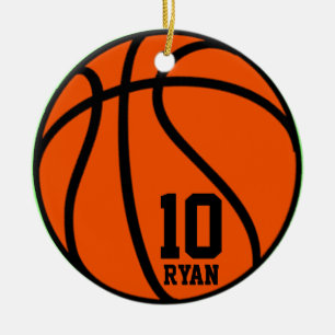 Modern Script Custom Basketball Photo Christmas Ceramic Ornament