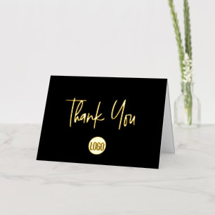 Modern Script Custom Black Gold logo Business Foil Foil Greeting Card