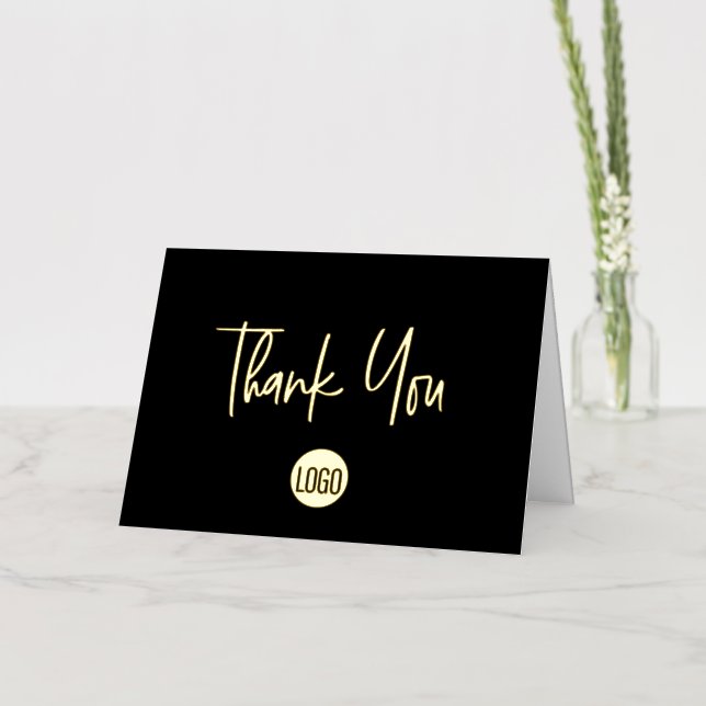 Modern Script Custom Black Gold logo Business Foil Greeting Card (Flower)