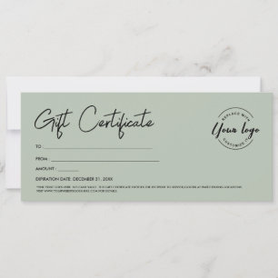 Modern Script Custom Logo Gift Certificate Green Invitation