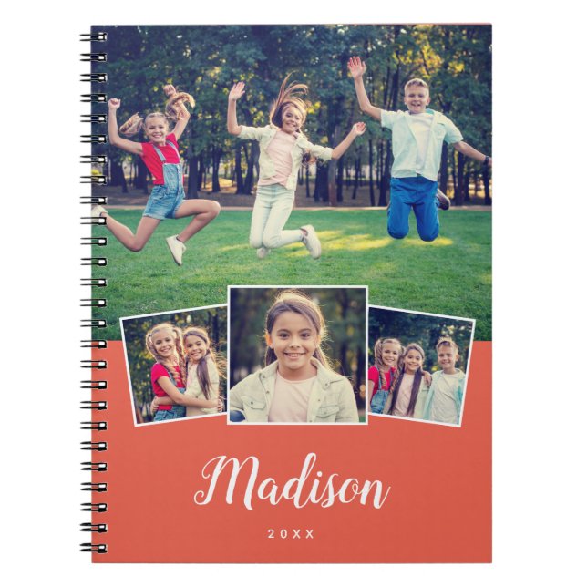 Modern Script Custom Name Cool 4 Photo Collage Not Notebook (Front)