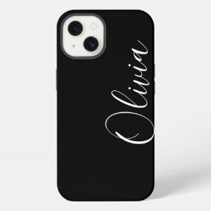 Modern script custom name monogram stylish black iPhone 13 case