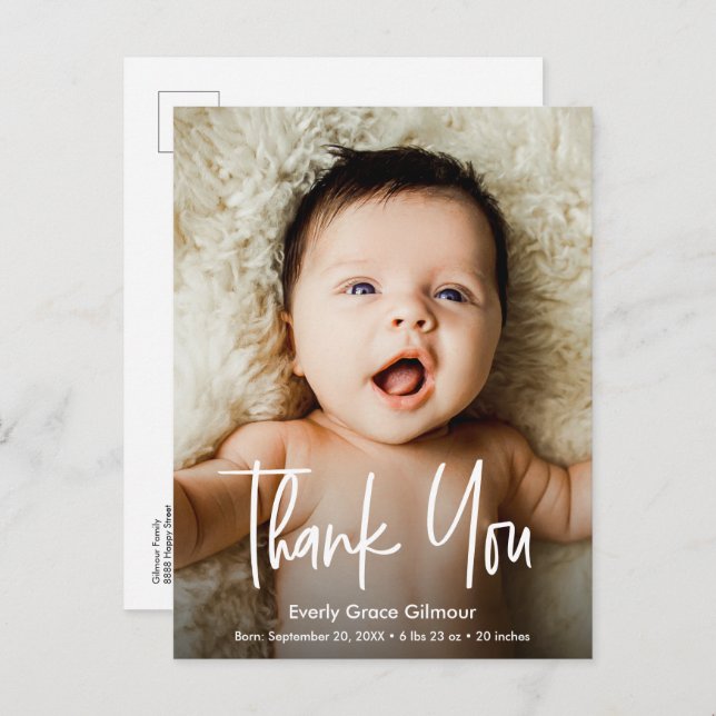 Modern Script Custom Photo Birth Stat Baby Shower  Postcard (Front/Back)