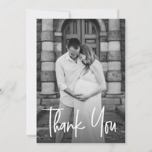 Modern Script Custom Photo Couple Baby shower Thank You Card