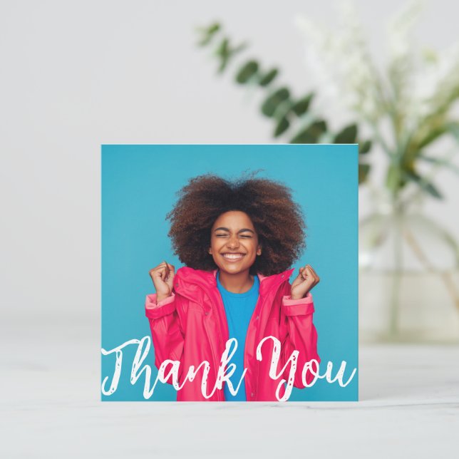 Modern Script Custom Photo Graduation Thank You  Invitation (Standing Front)