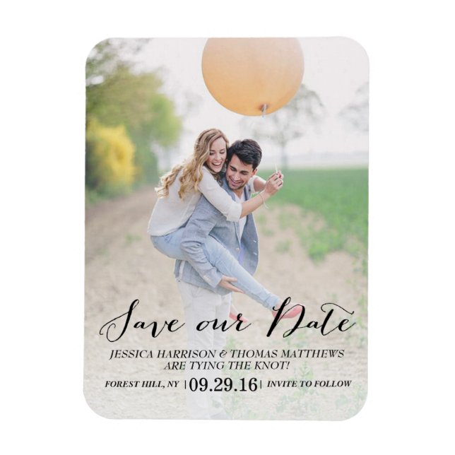 Modern Script | Custom Photo Save Our Date Magnet (Vertical)