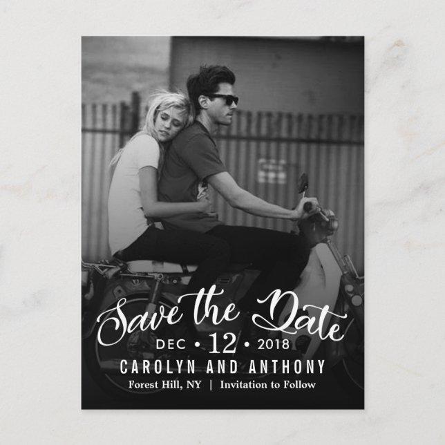Modern Script | Custom Photo Save The Date Announcement Postcard (Front)