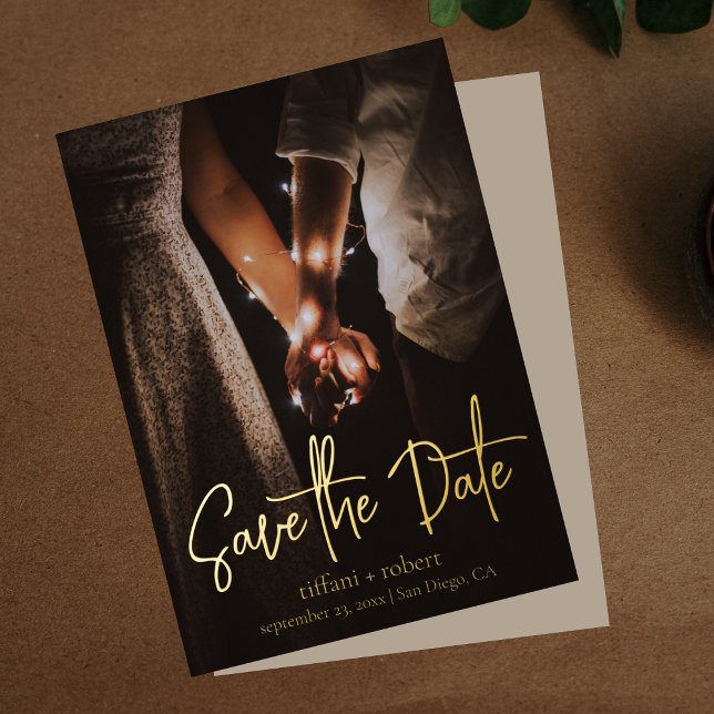 Modern Script Custom Photo Save the Date Real Foil (Creator Uploaded)