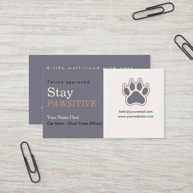 Modern Script	Cute Carte de visite | Restez pawsit (Devant/Arrière en situation)