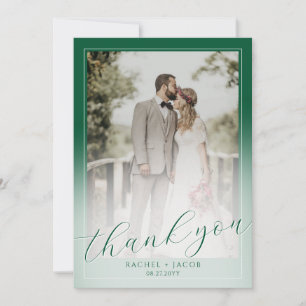 Modern Script Dark Green 2-Photo Wedding Thank You Card