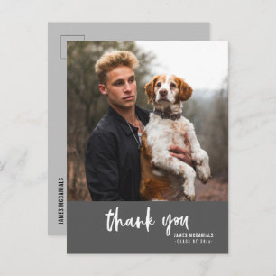 Modern Script Dark Grey Photo Graduation Thank You Invitation Postcard