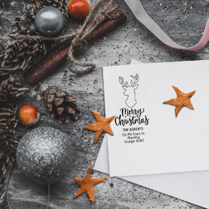 Modern Script Deer Merry Christmas Rubber Stamp