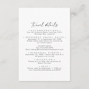 Modern Script Destination Wedding Travel Details Enclosure Card