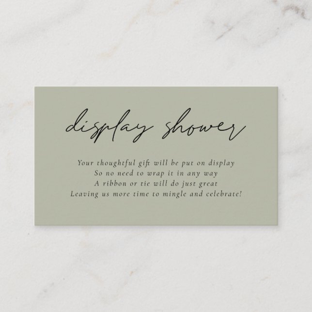 Modern Script Display Bridal Shower Light Sage Enclosure Card (Front)