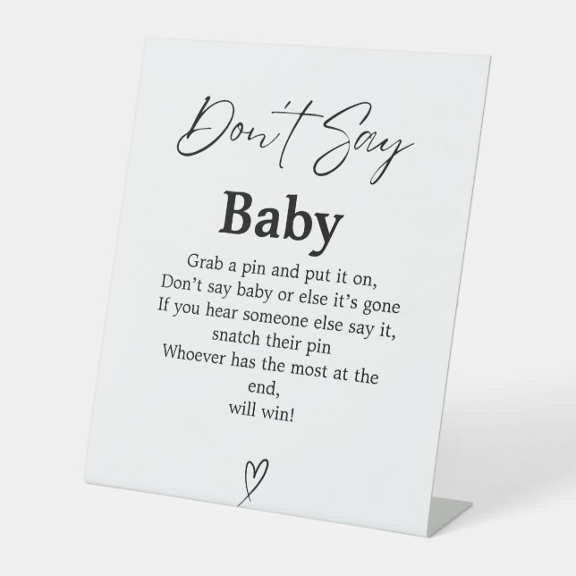 Modern Script Don't Say Baby Baby Shower Game sign (Front)