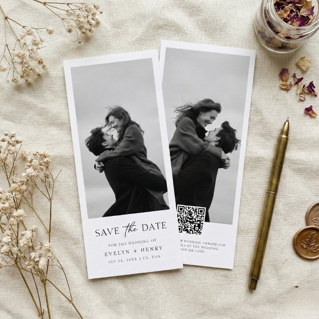 Modern Script Double Sided Bookmark Photo Wedding Save The Date (Creator Uploaded)