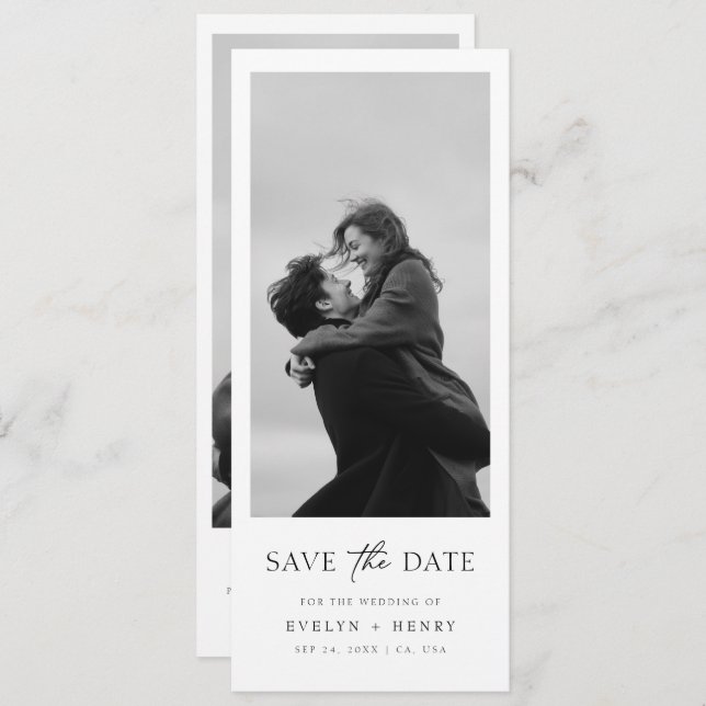 Modern Script Double Sided Bookmark Photo Wedding Save The Date (Front/Back)