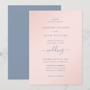 Modern Script Dusty Blue and Blush Wedding Invitation