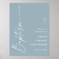 Modern Script Dusty Blue Boys Baptism Welcome