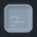 Modern Script Dusty Blue Minimalistic Wedding Paper Plate<br><div class="desc">Celebrate in style with these modern and very trendy wedding paper plates. This design is easy to personalize with your own wording and your guests will be thrilled when they see these fabulous party paper plates. Matching items can be found in the collection.</div>