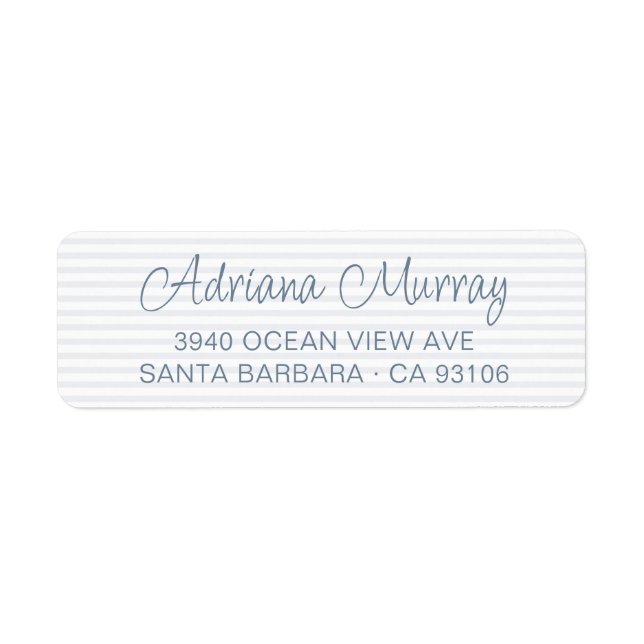 Modern Script Dusty Blue Stripes Return Address (Front)