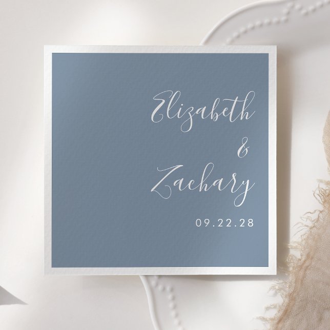 Modern Script Dusty Blue Wedding Napkin (Creator Uploaded)