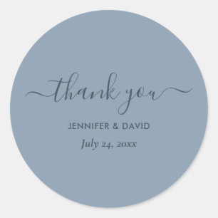 Modern Script Dusty Blue Wedding Thank You Classic Round Sticker