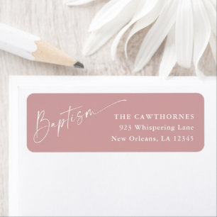 Modern Script Dusty Pink Baptism Return Address